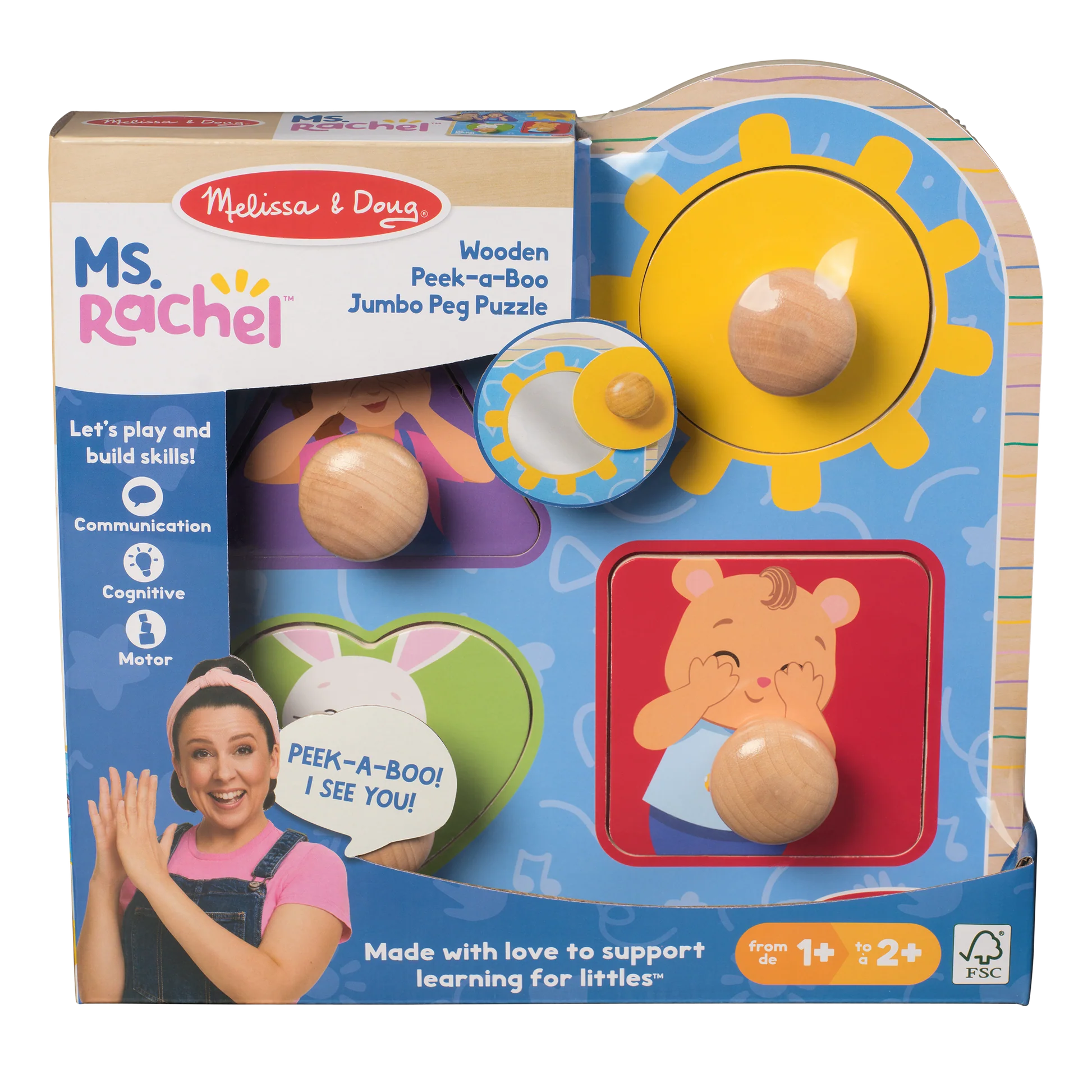Ms. Rachel Wooden Peek-A-Boo Jumbo Peg Puzzle