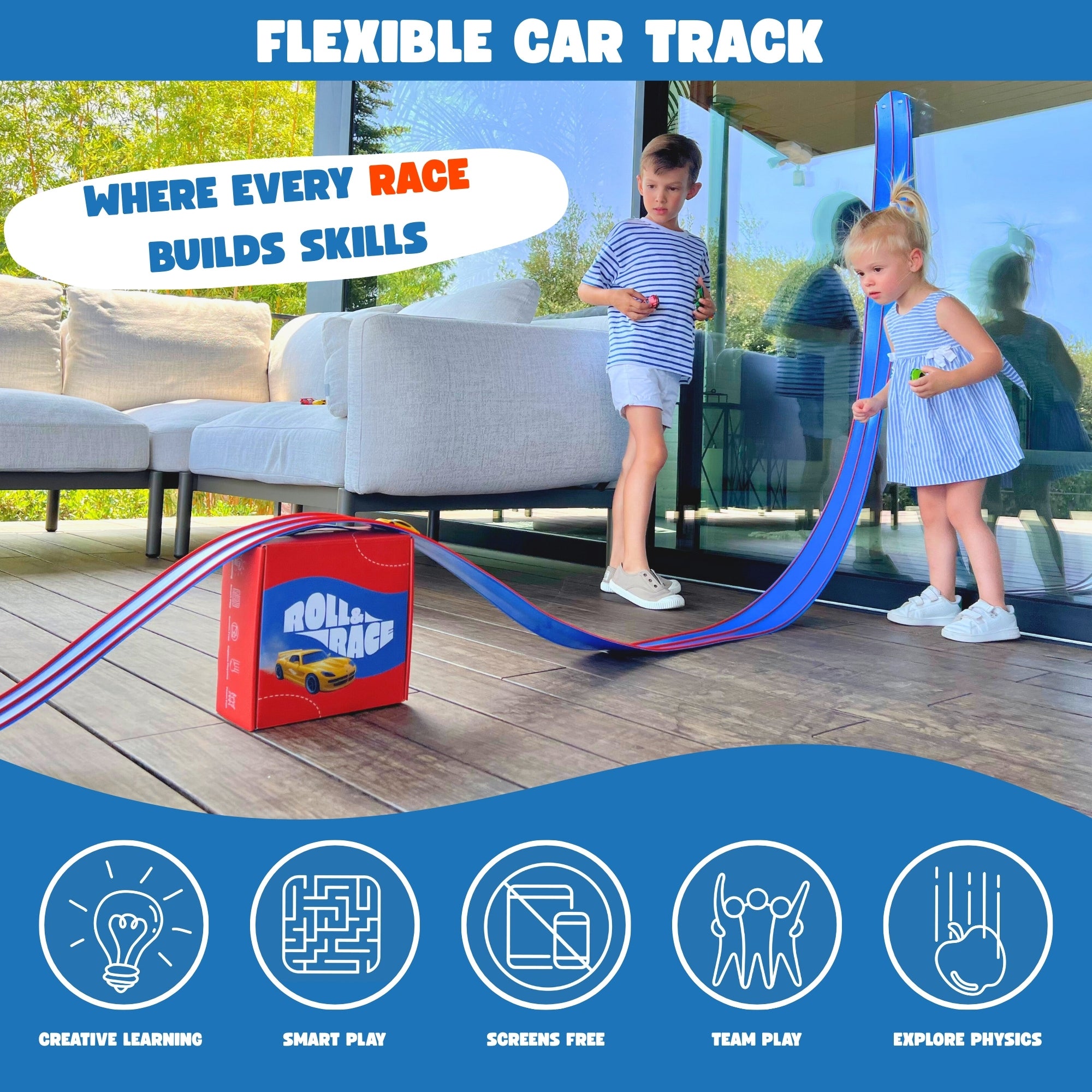 Roll & Race Flexible Car Track 4m – Viral Suction Cup Race Track for Toy Cars