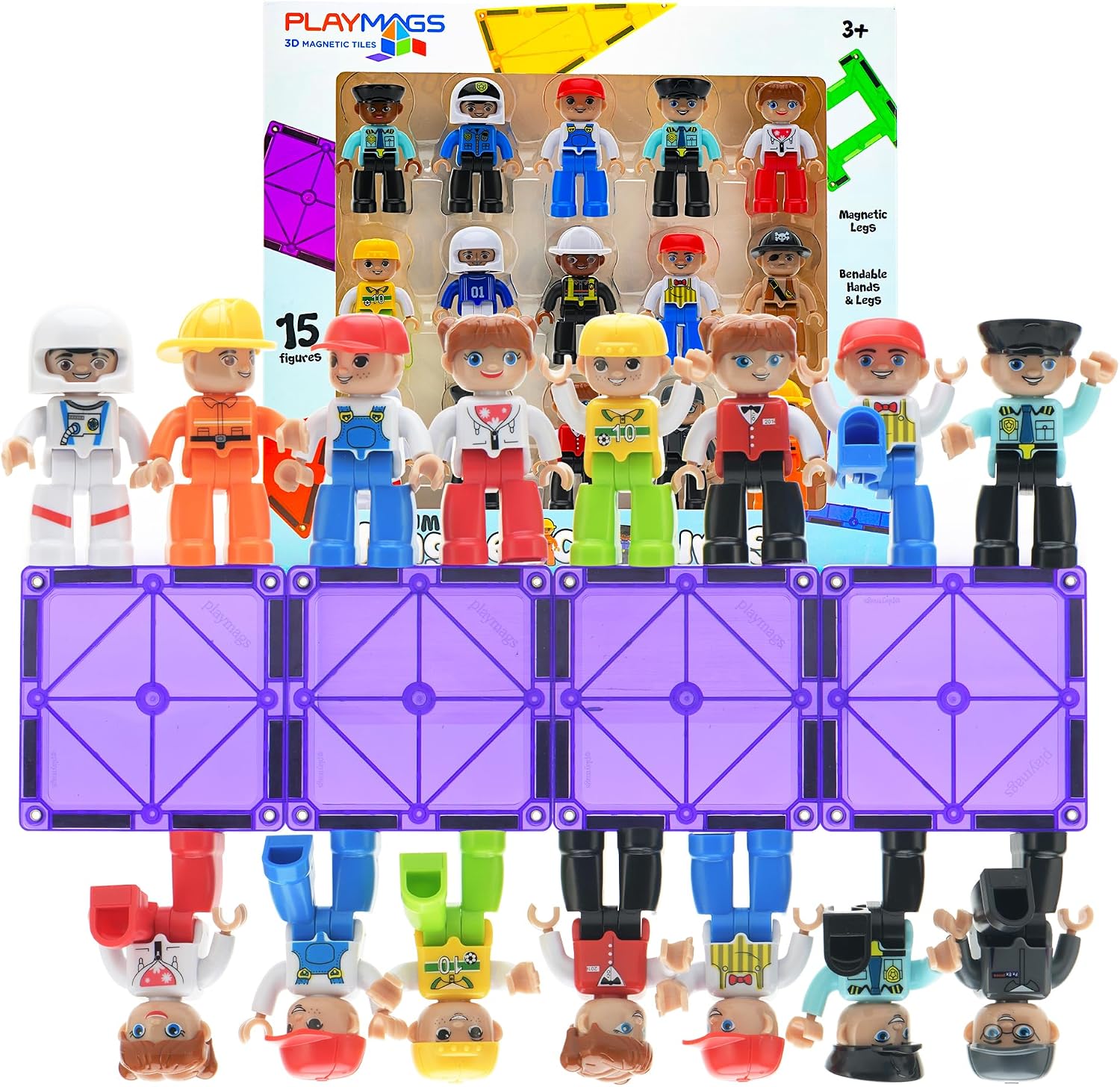 Playmags Large Magnetic Figures Community Set, 15 Pieces, 7.6 cm Toy People, Magnetic Toy Building Blocks