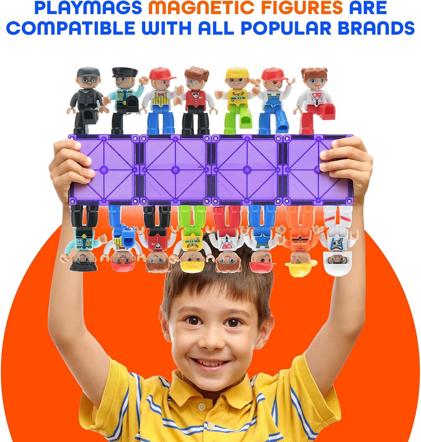 Playmags Large Magnetic Figures Community Set, 15 Pieces, 7.6 cm Toy People, Magnetic Toy Building Blocks