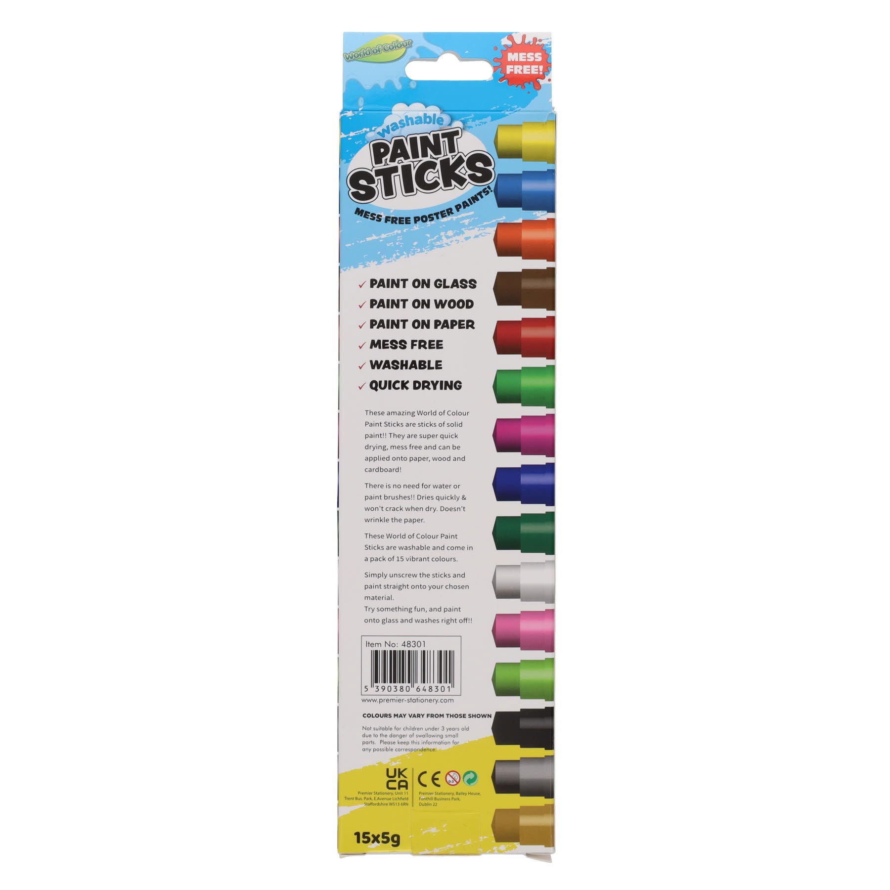 Washable paint sticks