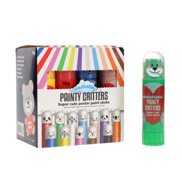 World Of Colour Washable Painty Critters Super Cute Poster Paint Sticks 12PCS