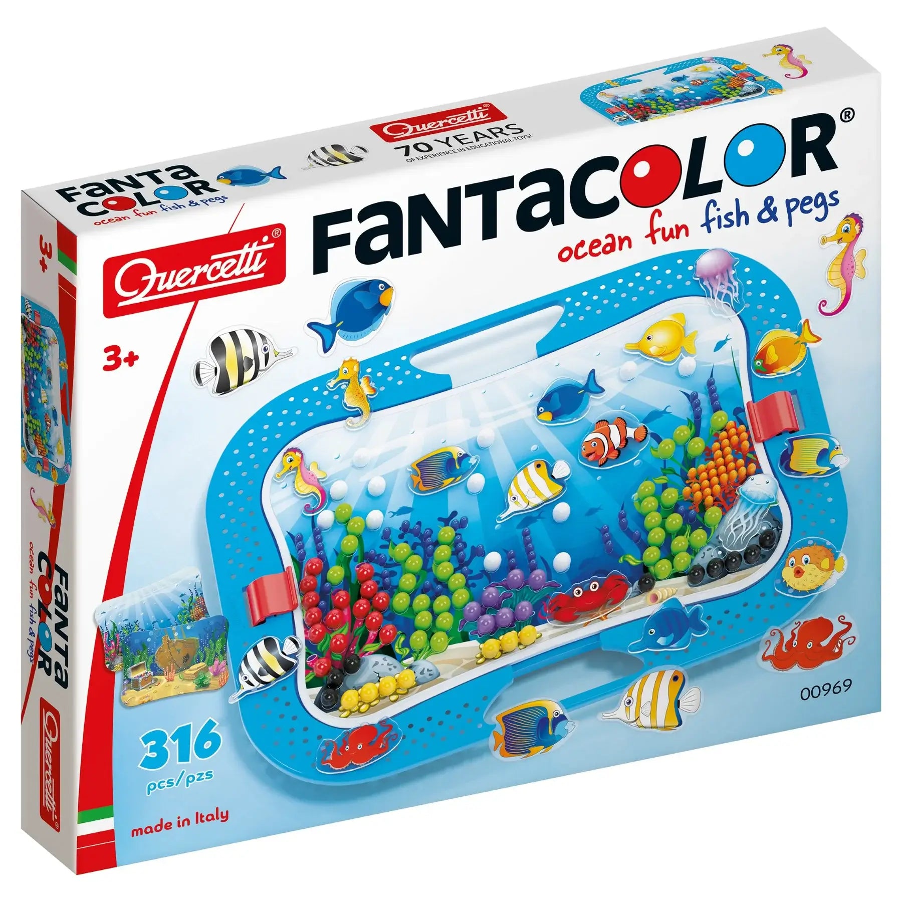 Quercetti Fantacolor Ocean Fun Fish & Pegs – 316 Piece Creative Peg Play Set