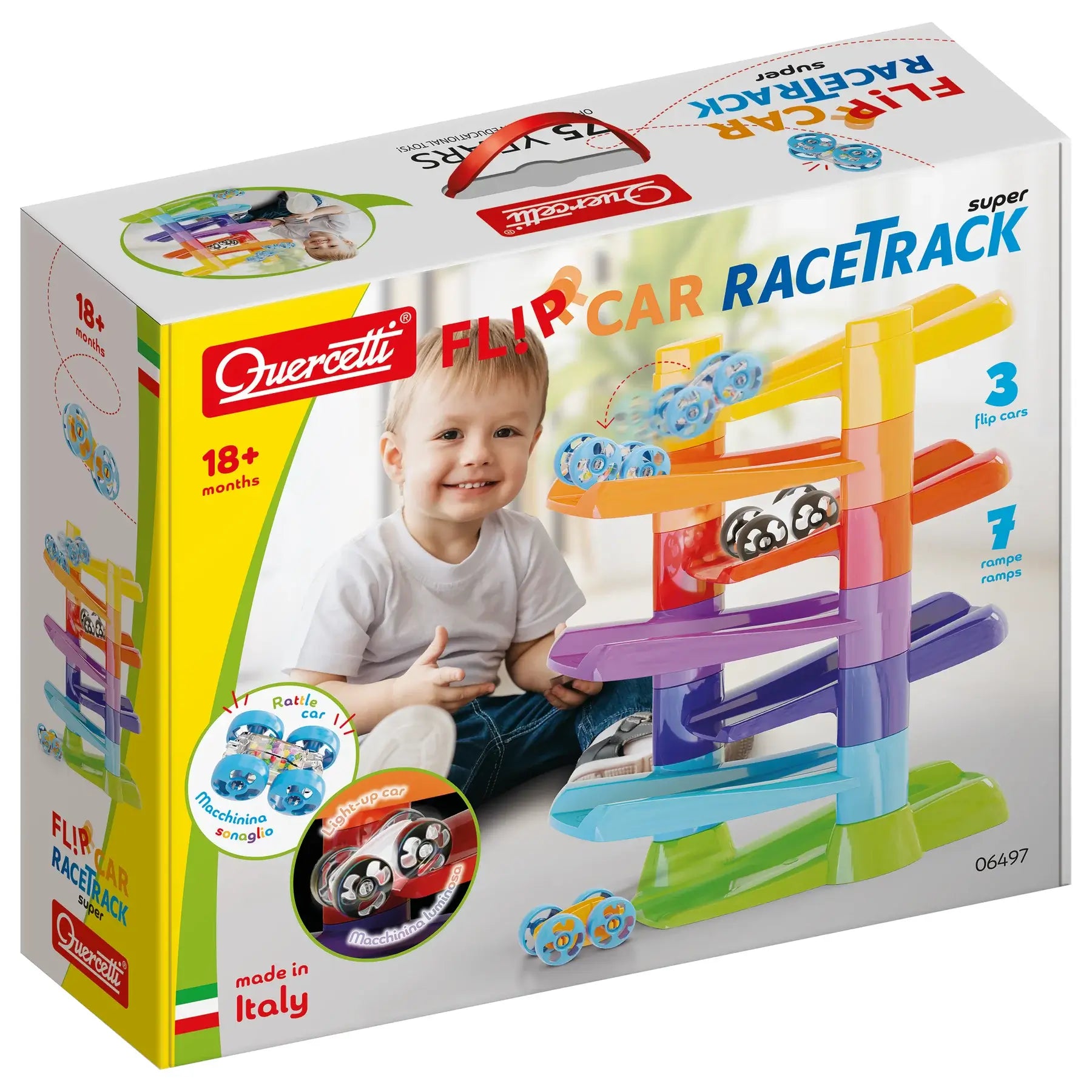 Quercetti Flip Car Racetrack – Dynamic Flip Ramp Racing Toy