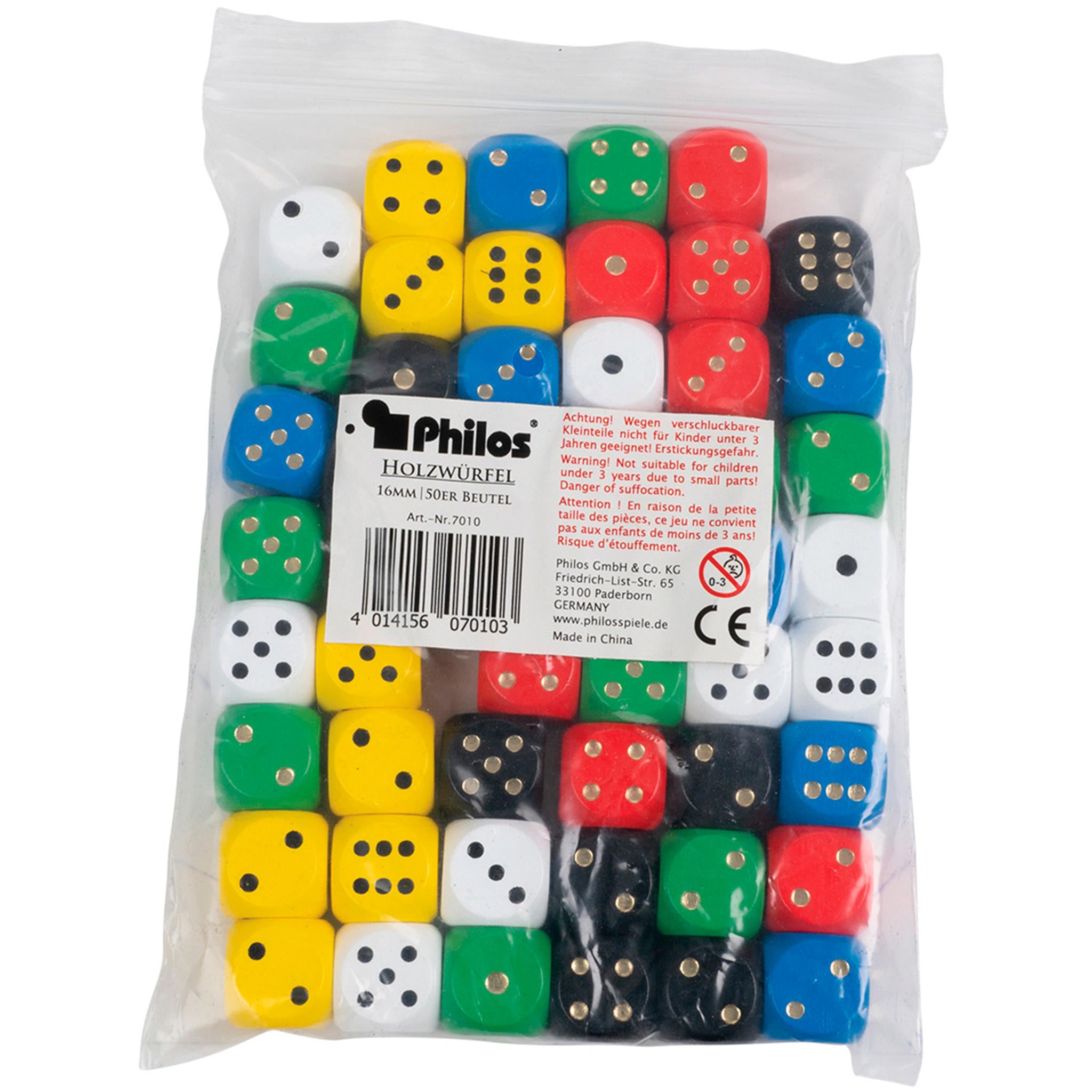 Philos Wooden Dice 16mm 50 Pieces