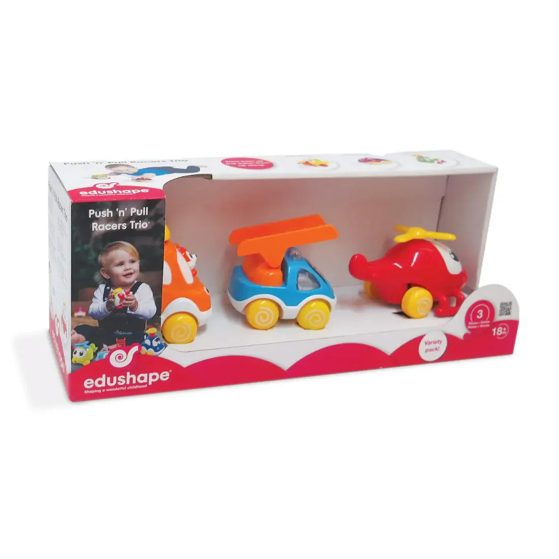 Edushape Push & Pull Racers Trio – Set of 3 Baby Vehicles (Assorted)