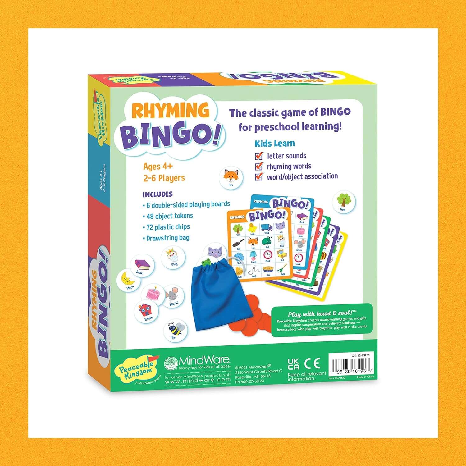 Peaceable Kingdom Rhyming Bingo - Reading and Learning Game