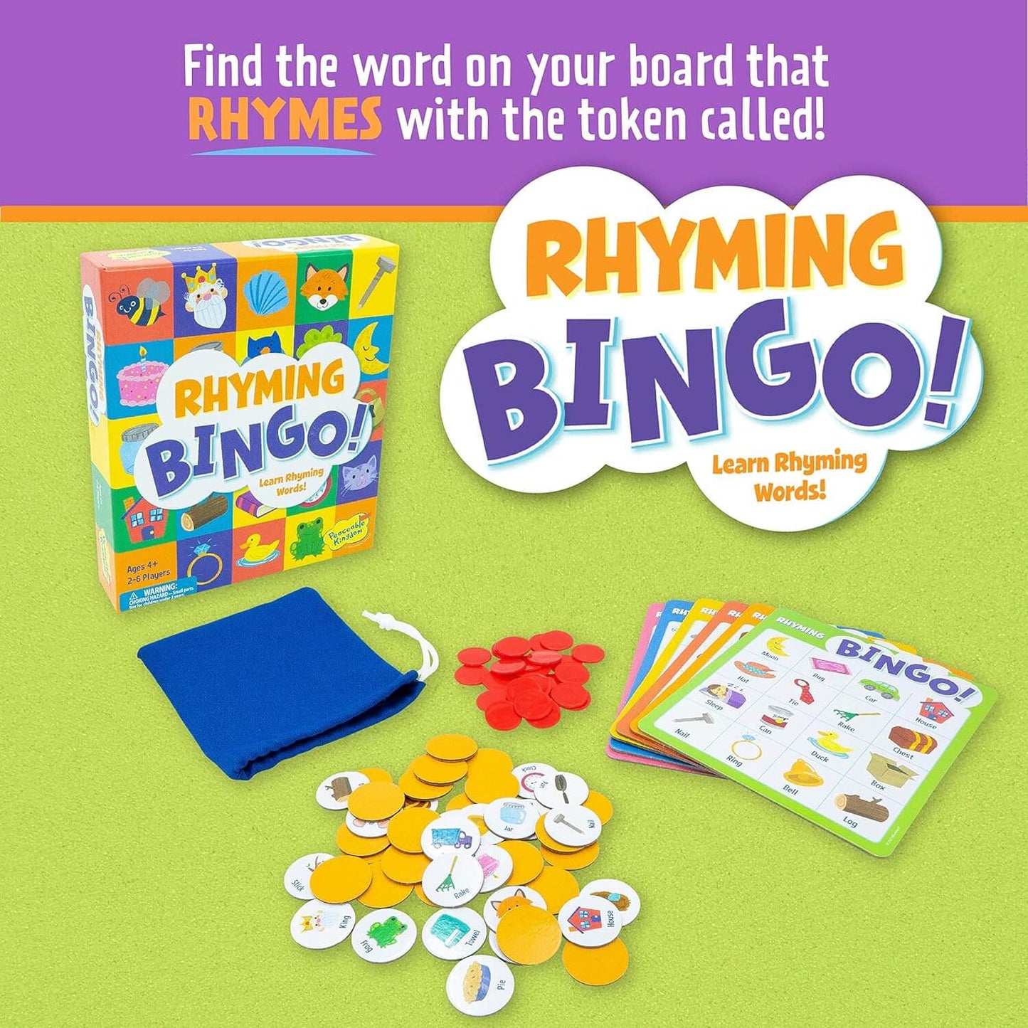Peaceable Kingdom Rhyming Bingo - Reading and Learning Game