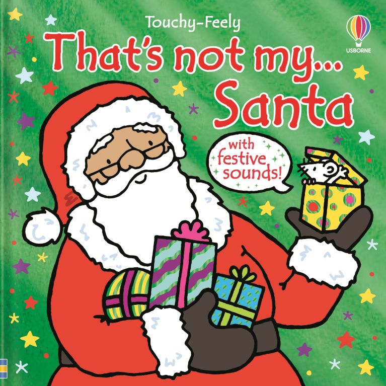 Front cover of Usborne's 'That's not my... Santa' book featuring a Santa illustration and a sound feature button.