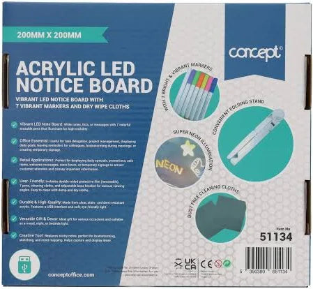 Acrylic LED Notice Board 200mm x 200mm