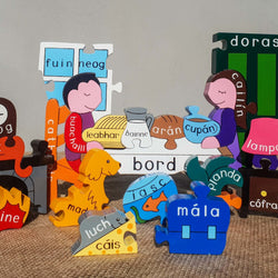 Wooden Sa Bhaile (At Home) Jigsaw as Gaeilge