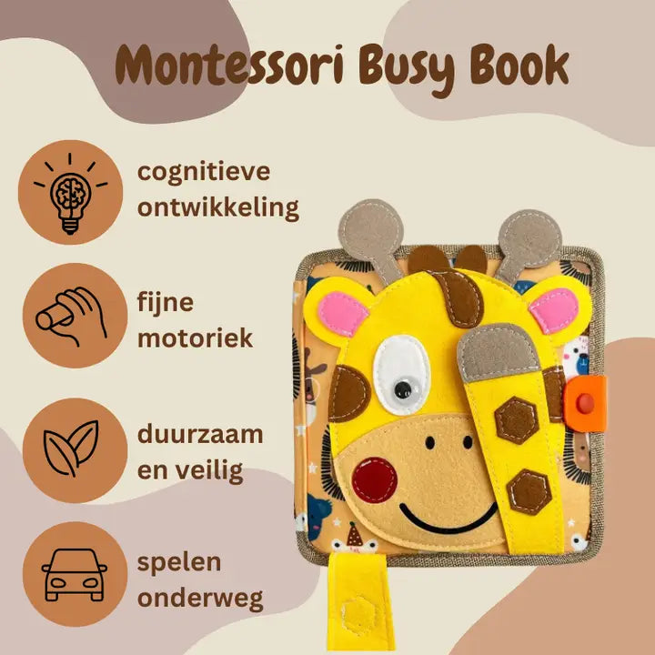 Montessori Busy Book Giraffe -Felt Activity Book for Toddler