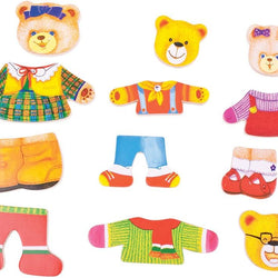 Wooden Bear Family Dress-Up Puzzle with Storage Box