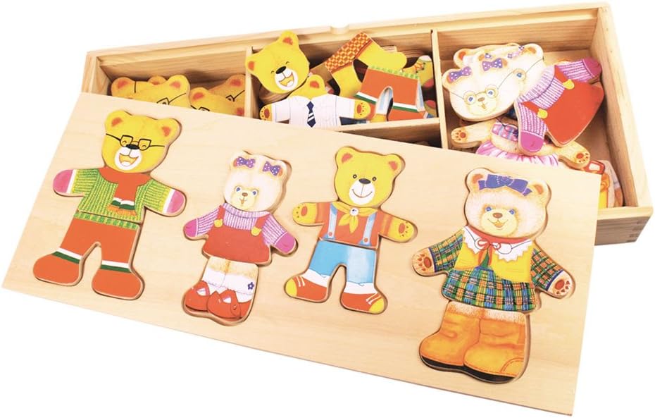 Wooden Bear Family Dress-Up Puzzle with Storage Box