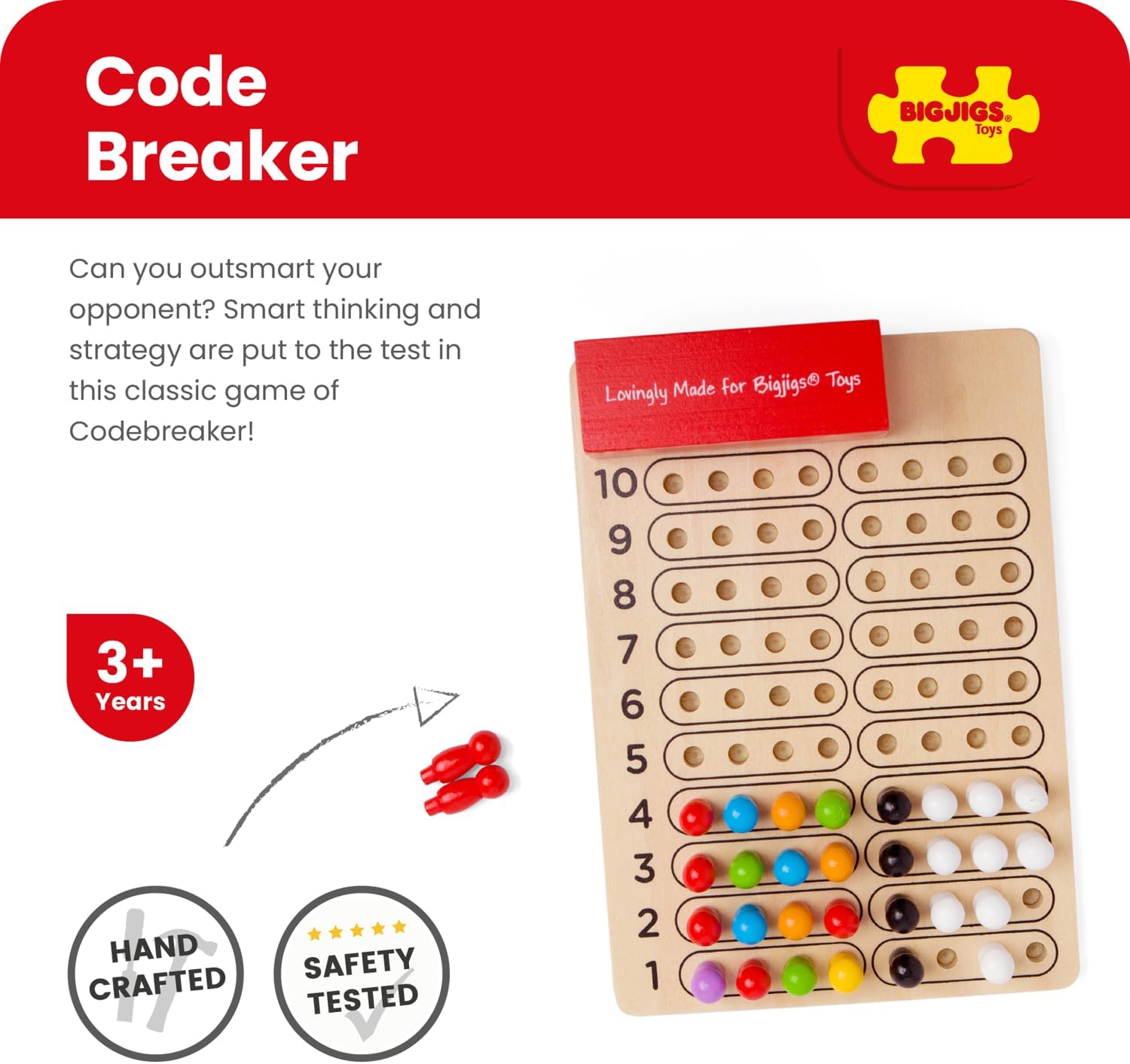 Bigjigs Toys Wooden Codebreaker, Mastermind Strategy Board Game