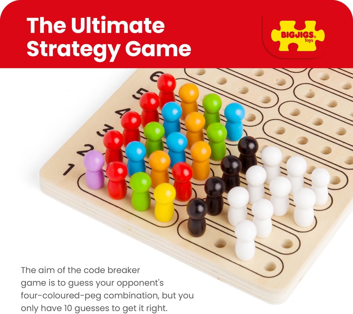Bigjigs Toys Wooden Codebreaker, Mastermind Strategy Board Game