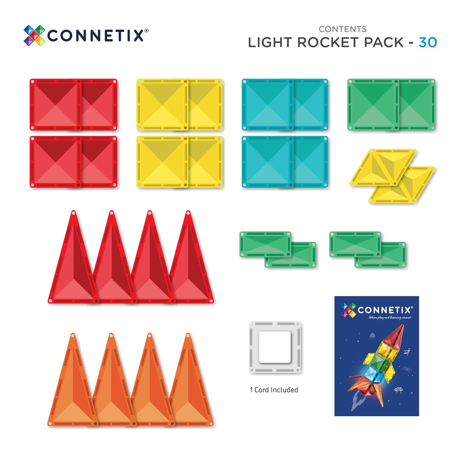 Connetix Magnetic Tiles Light up Rocket 30 Pc