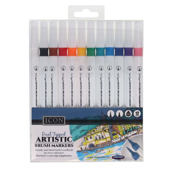 Icon Essential Brights Dual Tipped Artistic Brush Markers Pack of 12