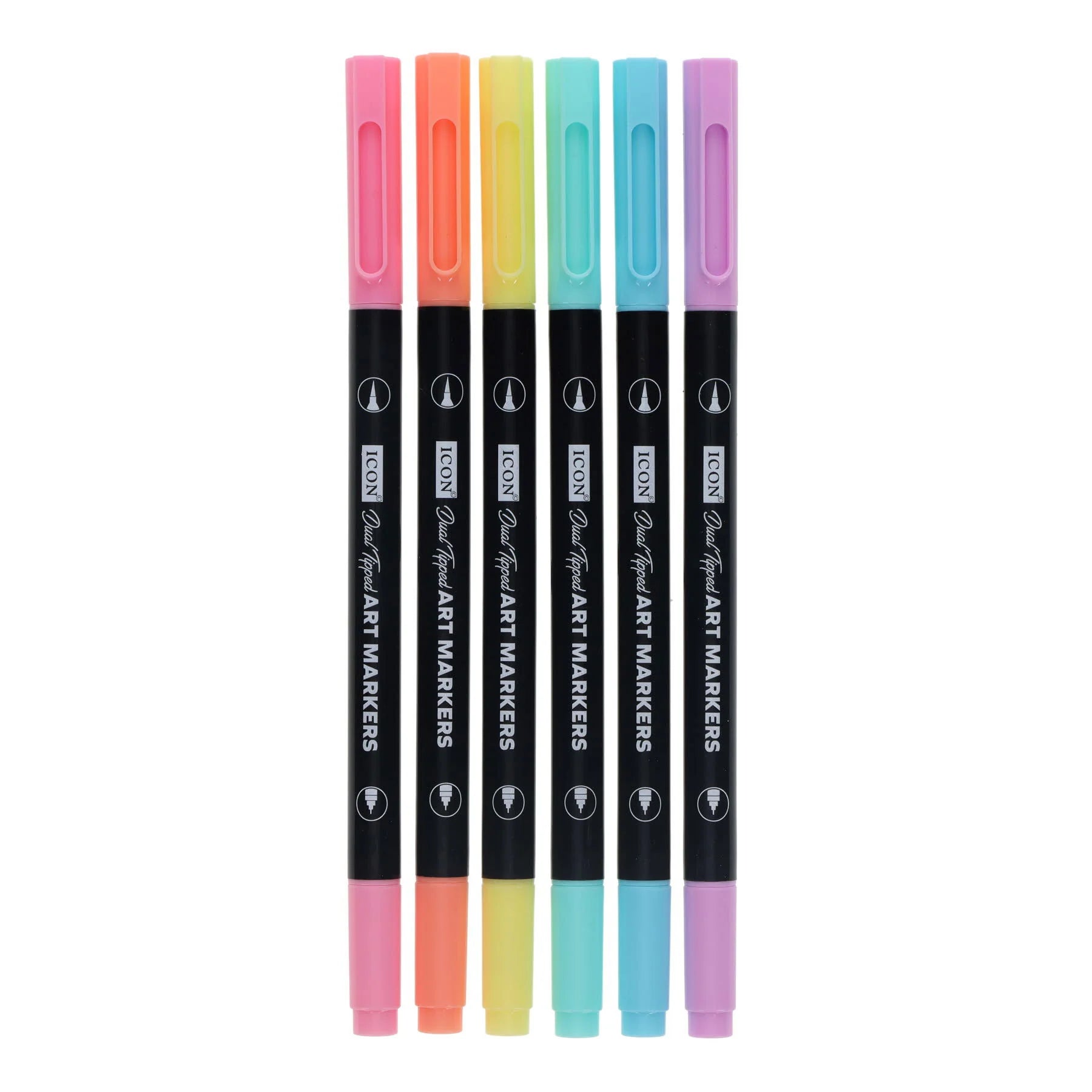 Icon Quick Drying Art Markers - Dual Tipped - Brush & Fine Point - Pastel - Pack Of 6