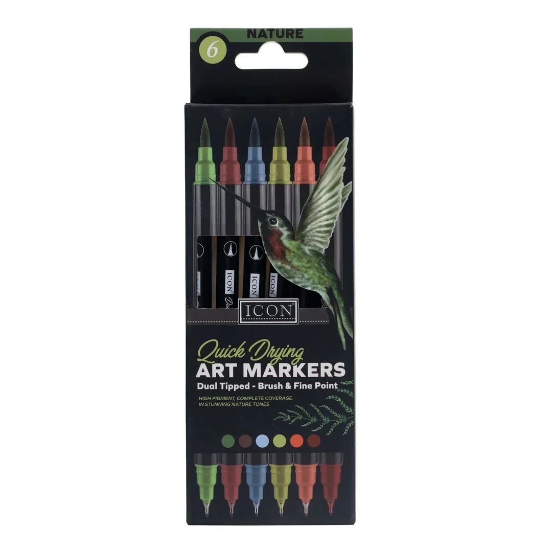 Icon Quick Drying Art Markers Dual Tipped - Brush & Fine Point - Nature - 6 Pack