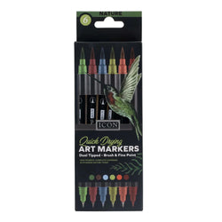 Icon Quick Drying Art Markers Dual Tipped - Brush & Fine Point - Nature - 6 Pack