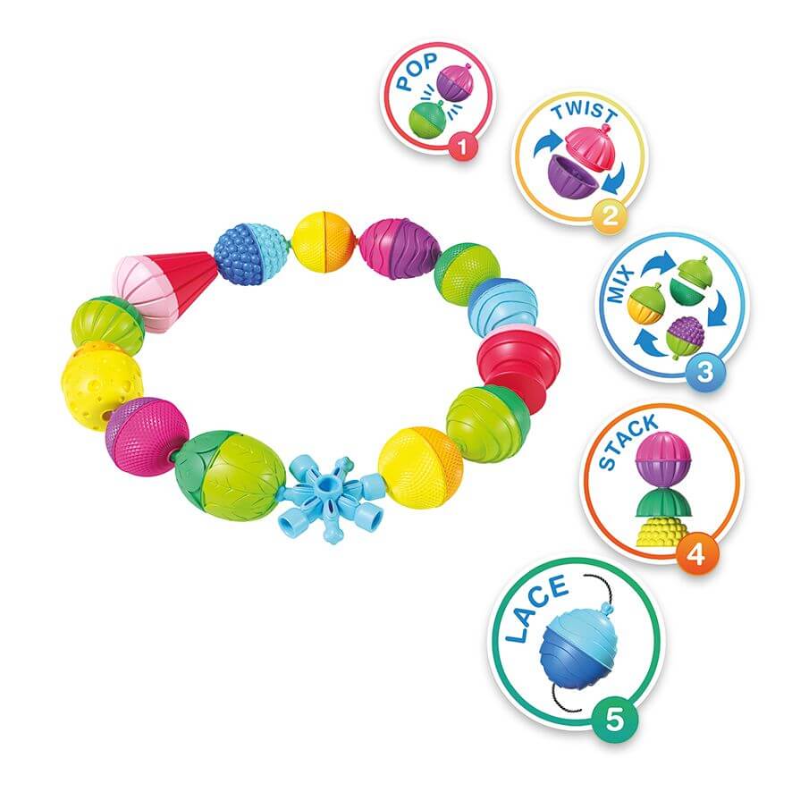 Sensory pop and snap beads and accessories