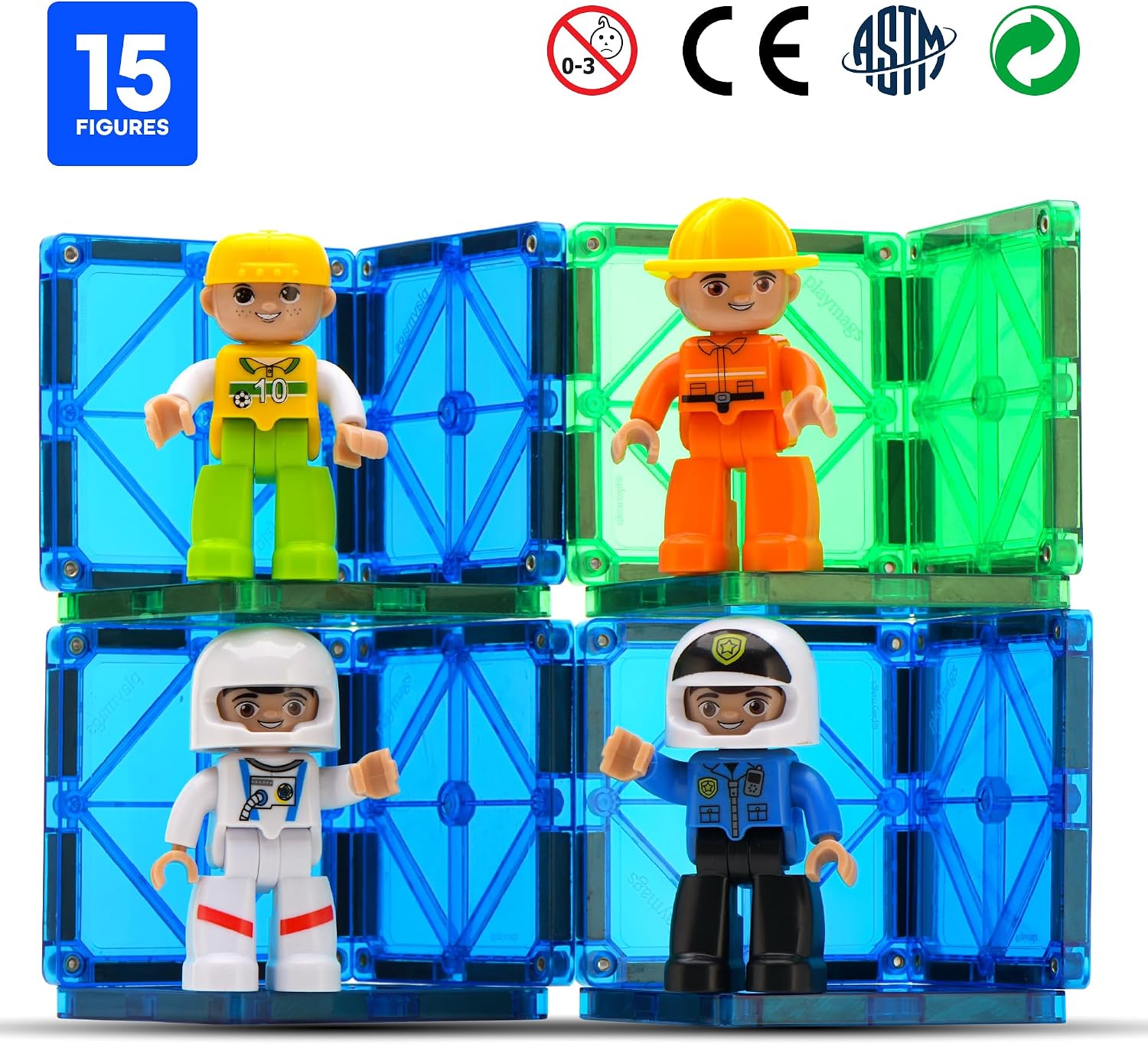 Playmags Large Magnetic Figures Community Set, 15 Pieces, 7.6 cm Toy People, Magnetic Toy Building Blocks