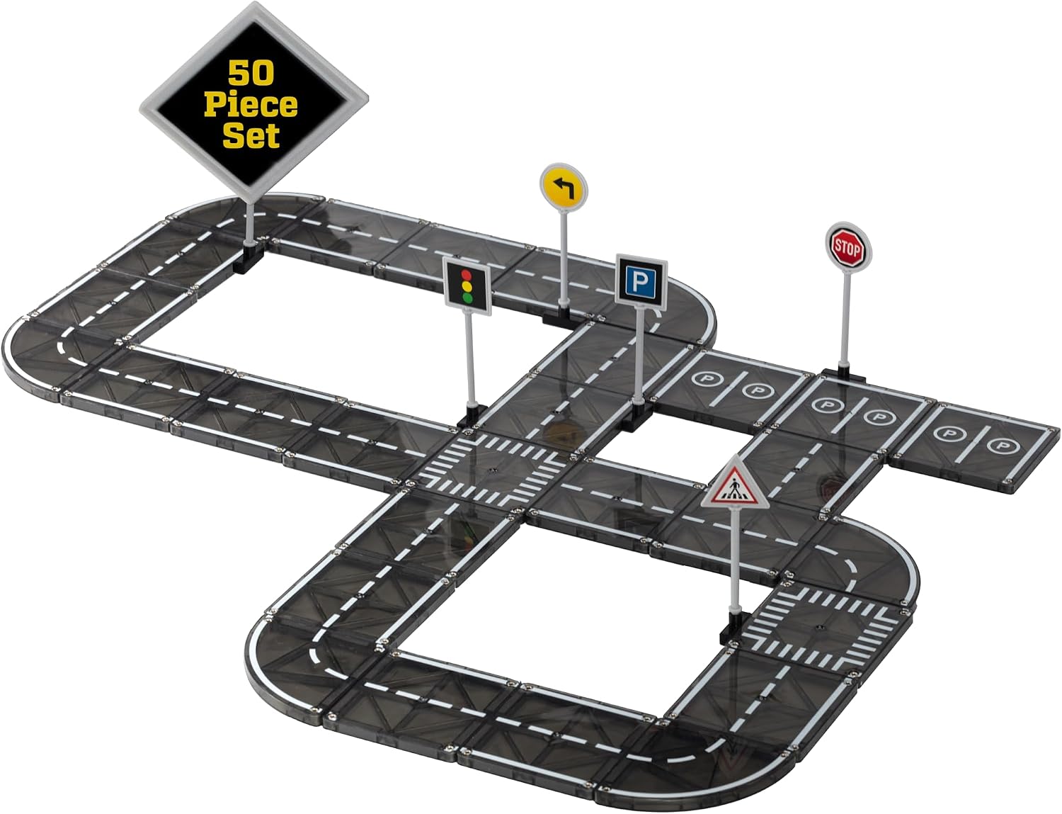 Playmags Magnetic Tiles Road Set, 50 Pcs STEM Educational Construction Toy Car Track,