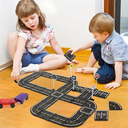 Playmags Magnetic Tiles Road Set, 50 Pcs STEM Educational Construction Toy Car Track,