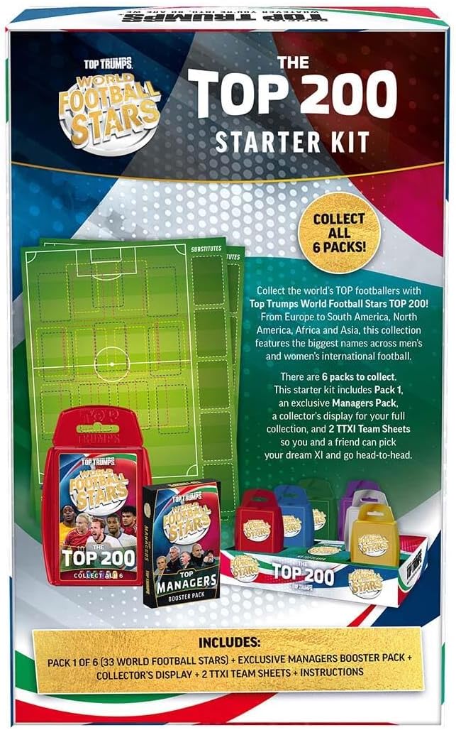 Red Top Trumps World Football Stars Top 200 Card Game – Chrome Pack Starter Kit