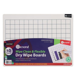 Dry Wipe Boards - 2cm Grid, 228x305mm - Pack of 10