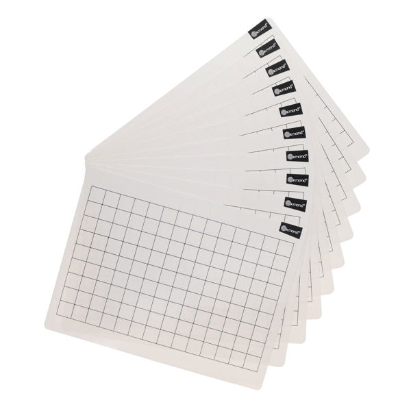 Dry Wipe Boards - 2cm Grid, 228x305mm - Pack of 10