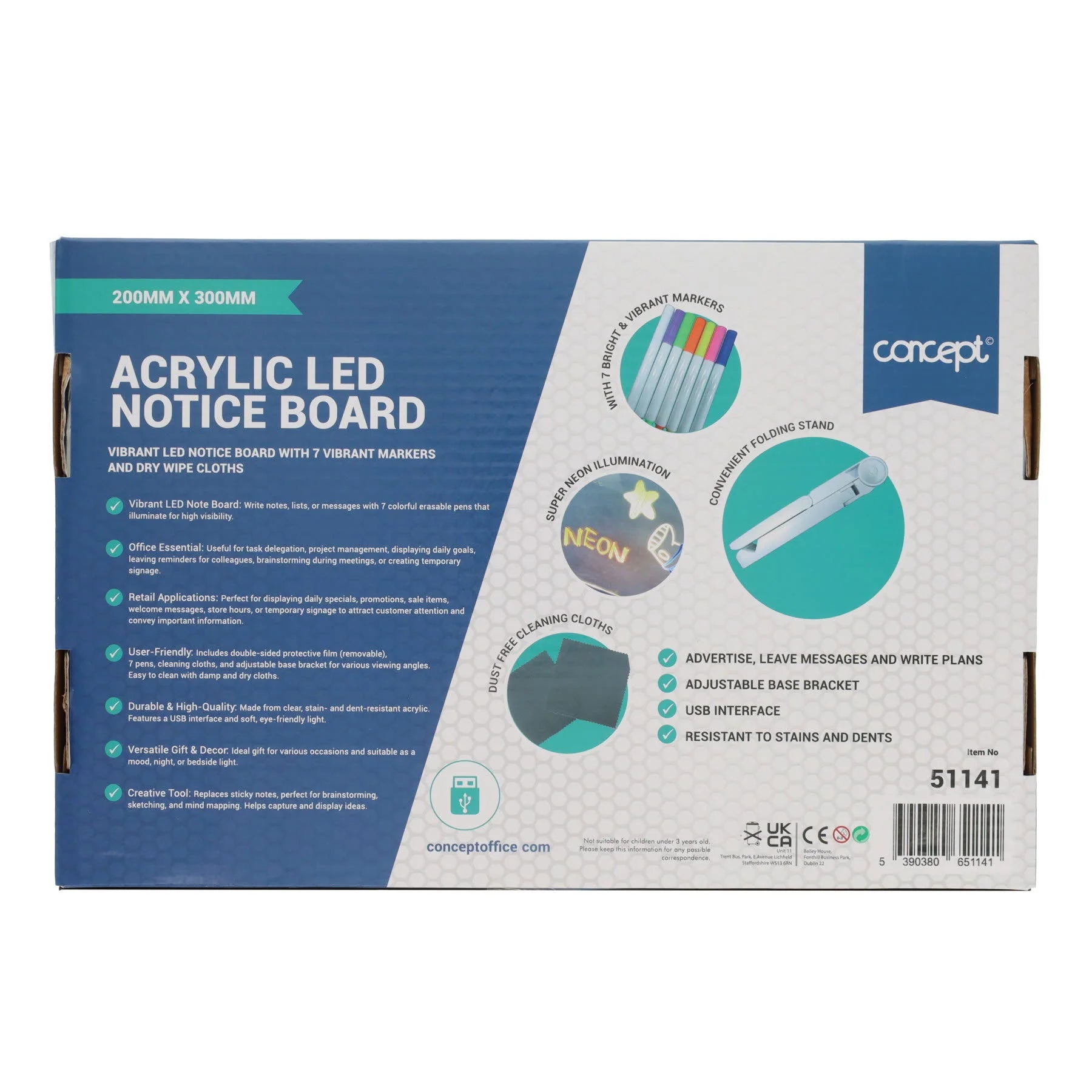 Concept Acrylic LED Notice Board 200mmx300m