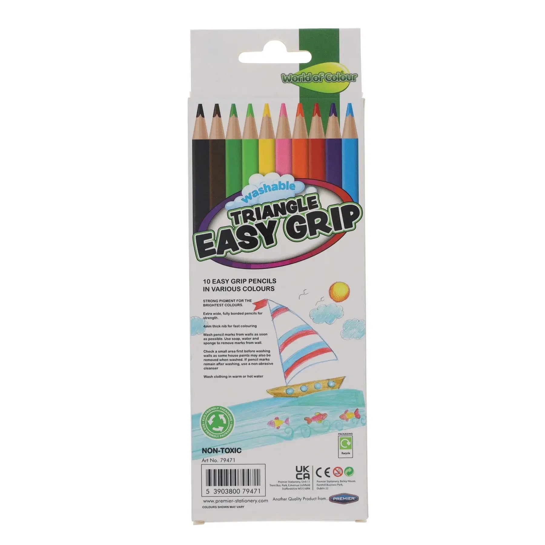 World of Colour Washable Triangle Easy Grip Pencils – Pack of 10