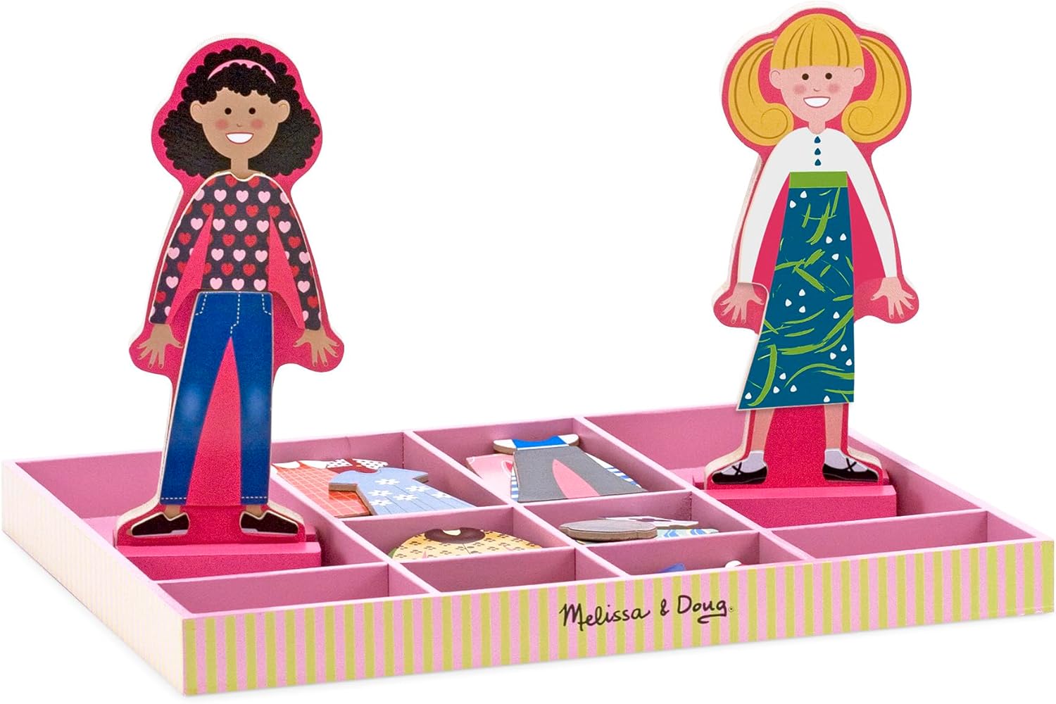 Melissa & Doug Abby and Emma Deluxe Magnetic Wooden Dress-Up Dolls Play Set