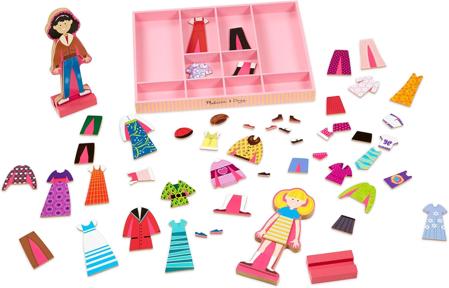 Melissa & Doug Abby and Emma Deluxe Magnetic Wooden Dress-Up Dolls Play Set