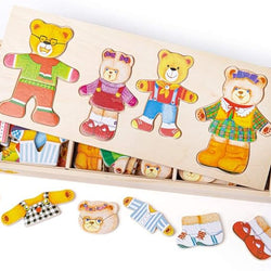 Wooden Bear Family Dress-Up Puzzle with Storage Box