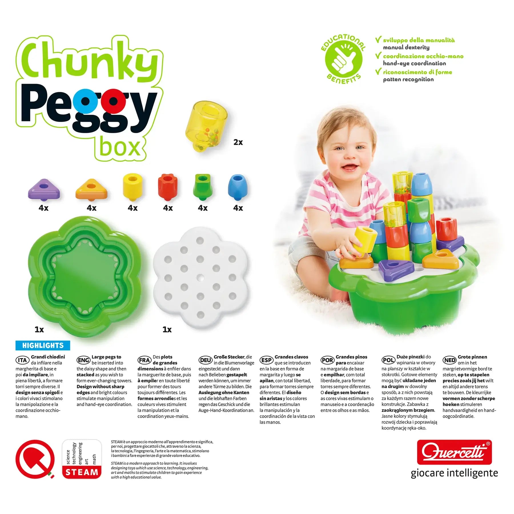 Quercetti Chunky Peggy Box 28-Piece – Fun, Creative Learning for Kids