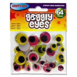 Crafty Bitz Pkt64 Coloured Self Adhesive Goggly Eyes Asst Sizes