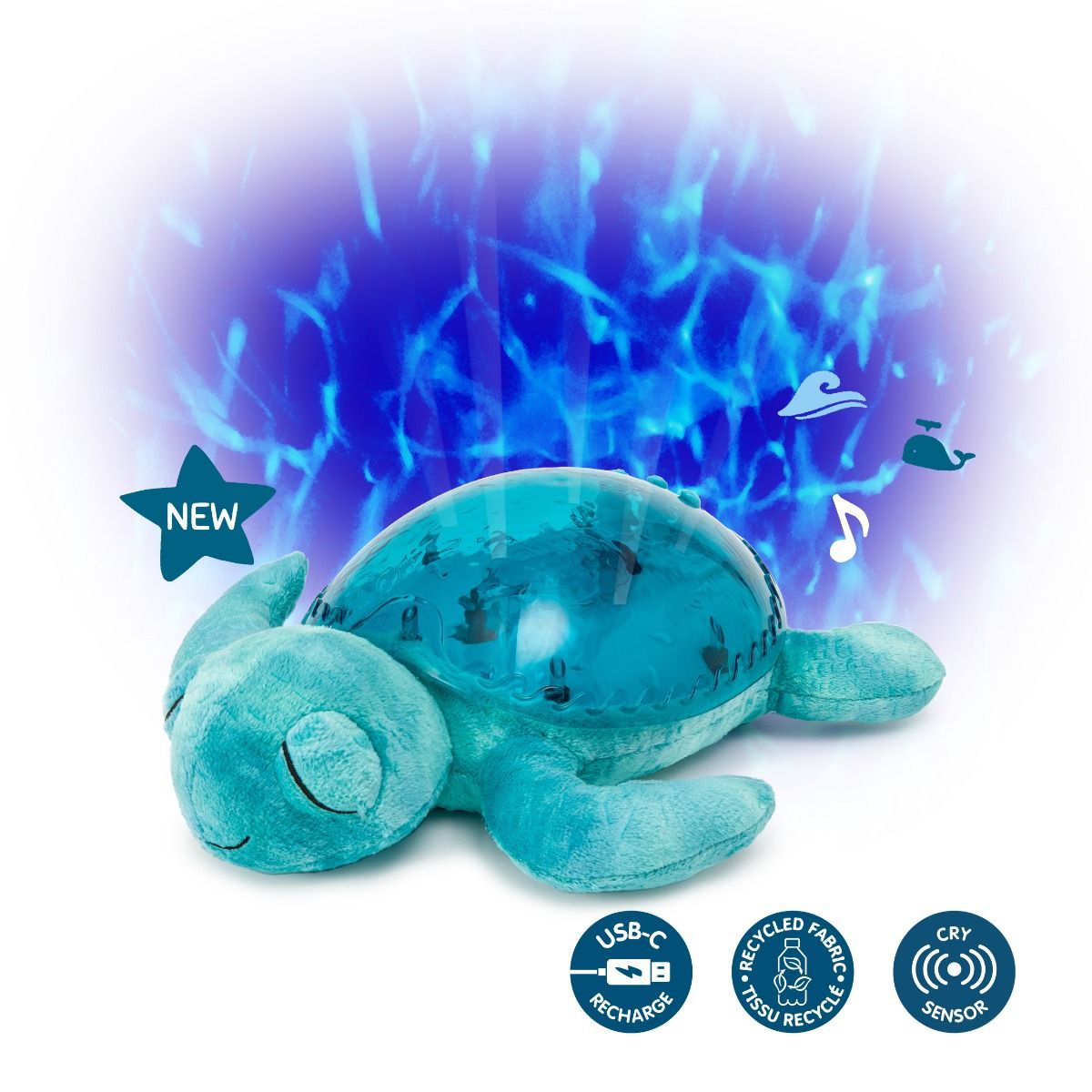 Tranquil Turtle Aqua USB C Rechargeable Nightlight Ocean Projector Sleeping Aid