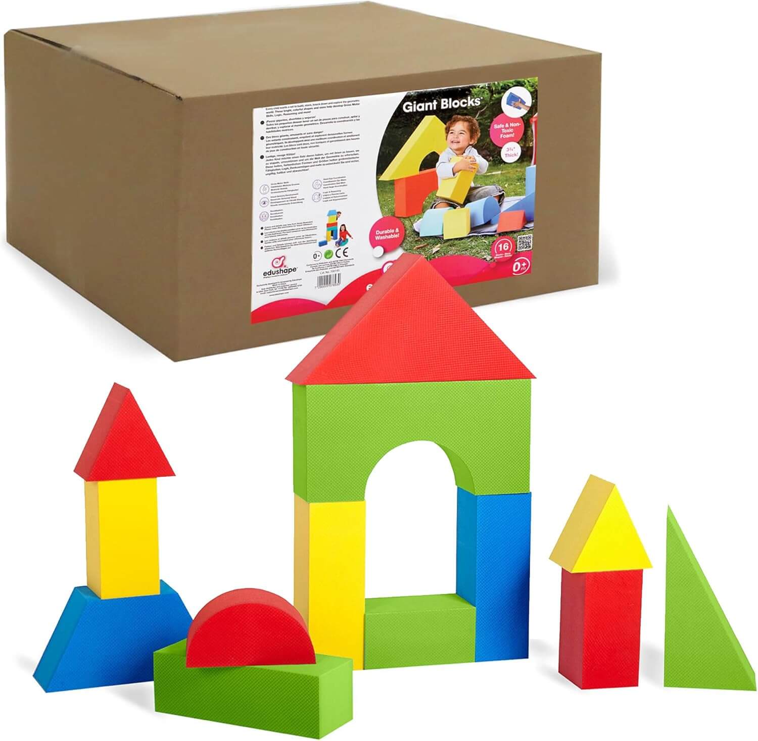 Edushape Giant Colour Edu-Blocks 16-Piece | Soft Foam Building Blocks