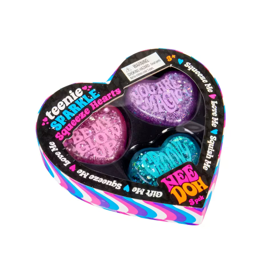 NeeDoh Teenie Sparkle Squeeze Hearts – Glitter Sensory Fidget Toy (3 Pack)