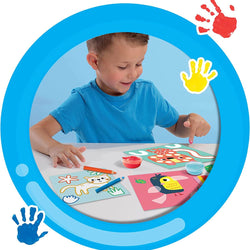 My first 3 in 1 finger painting, colouring sticking shapes