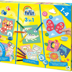 My first 3 in 1 finger painting, colouring sticking shapes