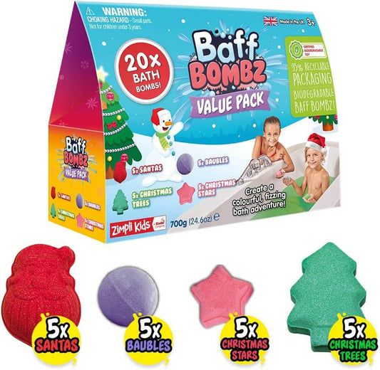 CHRISTMAS BAFF BOMBZ - 20 BATH BOMB VALUE PACK