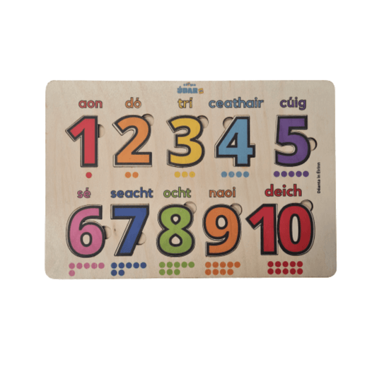 Wooden Puzzle – Numbers as Gaeilge