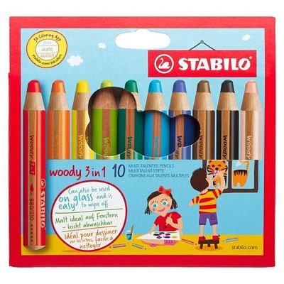 Stabilo Woody 3 in 1 Colouring Pencils 10 pack: window / all-surface solid-paint pencils